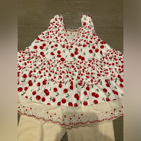 Vintage Cherry print set for babe Size 6-12 months By Lipstick - Picture 5 of 12